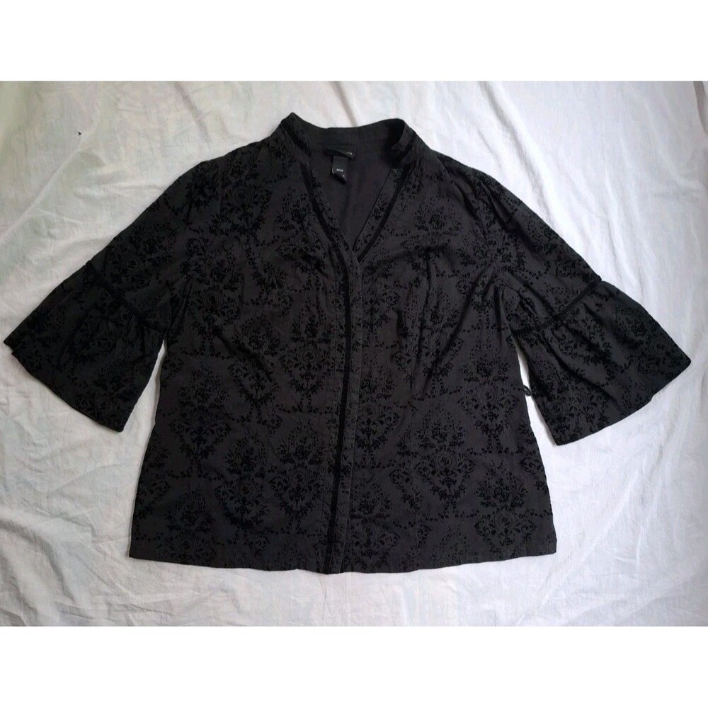 Lane Bryant Black Velvet Blouse Long Sleeve Floral Whimsygoth Witch Goth 18/20